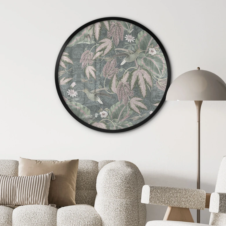 Póster Colibrí en un bosque tropical - Decoración Floral - Redondo 