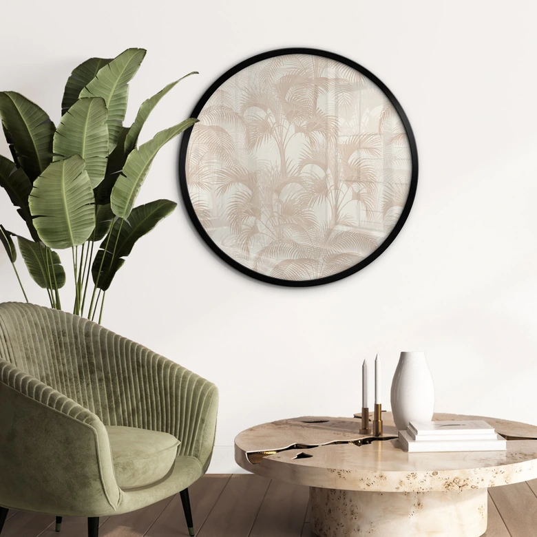 Plakat Palmy w dżungli beżowy - Bloomery Decor - okrągły 