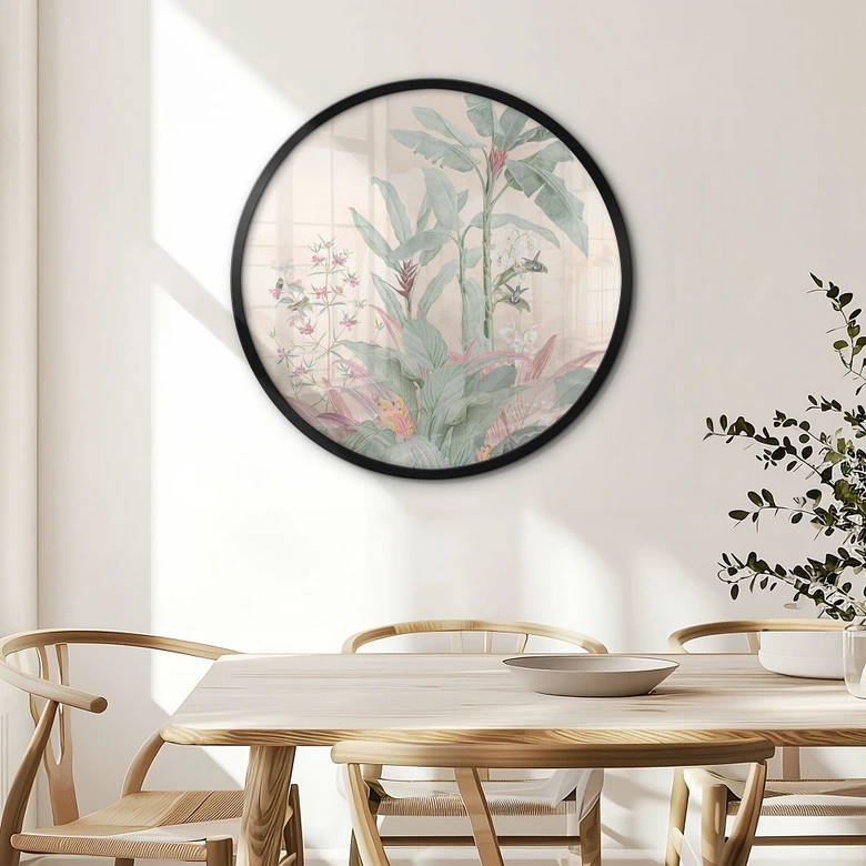 Poster Tropische Idylle mit Kolibri Apricot - Bloomery Decor - Rund 