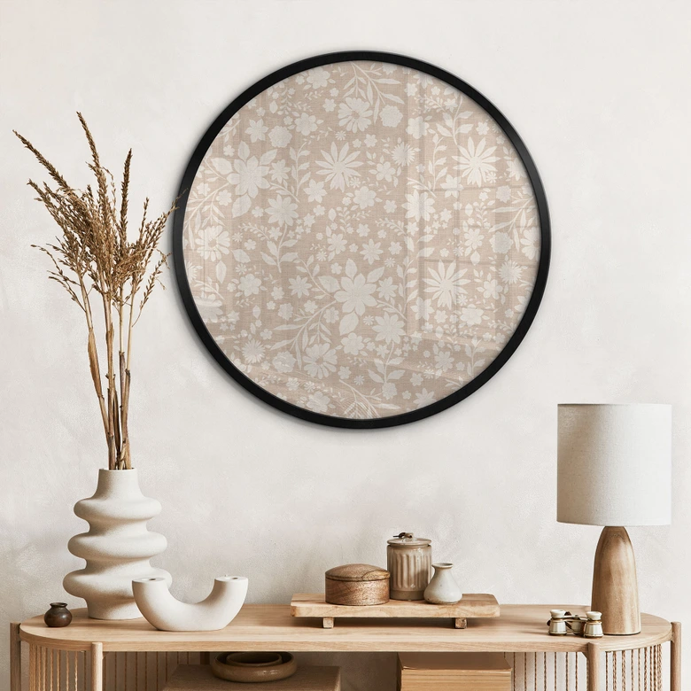 Poster Vintage Blumen in Leinenoptik - Bloomery Decor - Rund 