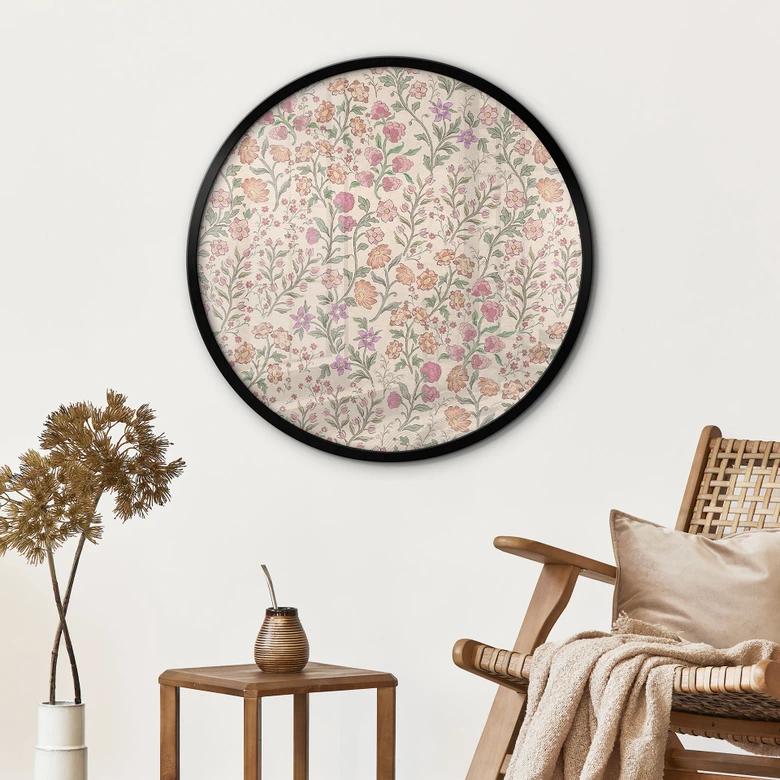 Poster Wiesenblumen Vintage - Beige - Bloomery Decor - Rund 