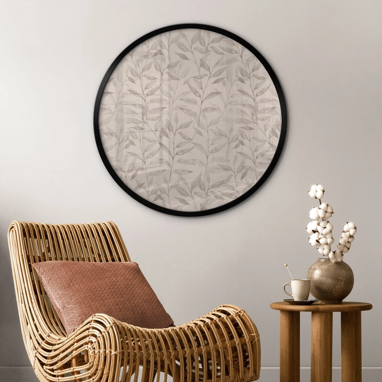 Pflanzen Poster Zarte Aquarell-Blätter - Soft Grau - Bloomery Decor - Rund 