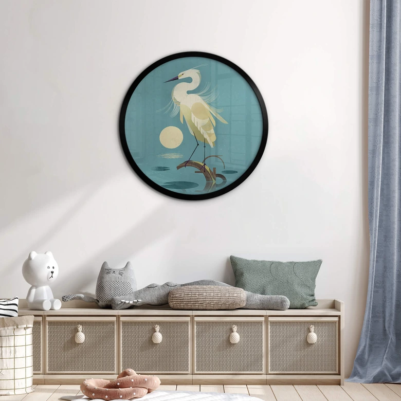 Poster Braun - Reiher - Rund 
