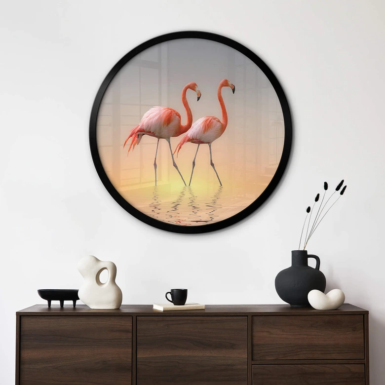 Poster Cseresnjes - Flamingos i kvällsljus - Rund 