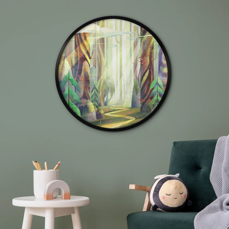 Poster Verwunschener Wald im Licht - DigitalArtsi - Rund 