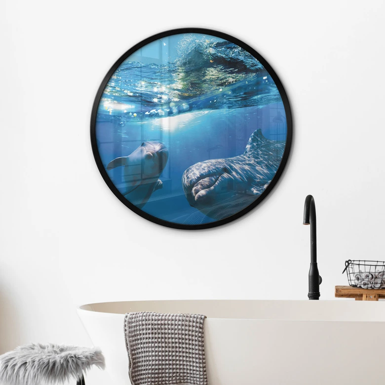 Plakat Delfiner under vand - rund 