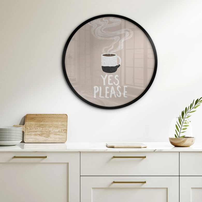 Póster Taza de café caliente por la mañana - EMELIEmaria - Redondo 