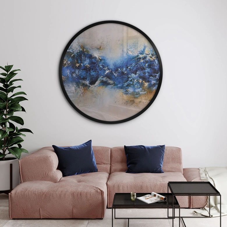 Poster Blau-goldene Interaktion - Fedrau - Rund 