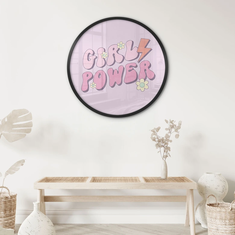 Poster Girl Power Retro Schriftzug Lila - Rund 