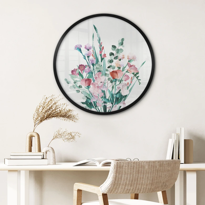 Poster Wilde bloemen boeket in de lente - Goed Blauw - Rond 