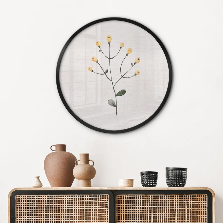 Plakat Delikatna roślina z żółtymi kwiatami - Goed Blauw - Okrągły 