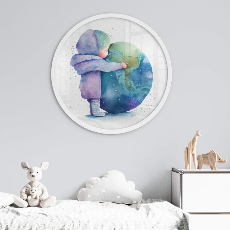 Poster Heine - Kind umarmt Erde - Astro Cruise - Rund 