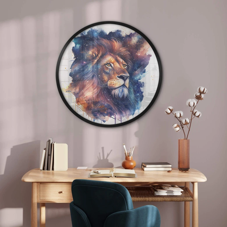 Poster Heine - Mächtiger Löwe im Sternenhimmel - Astro Cruise - Rund 