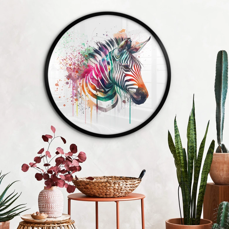 Poster Heine - Rainbow Zebra rond 