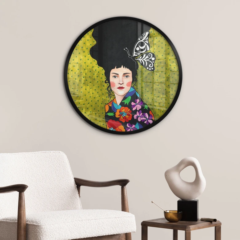 Poster Frau mit Schmetterling im Haar - Hülya - Rund 