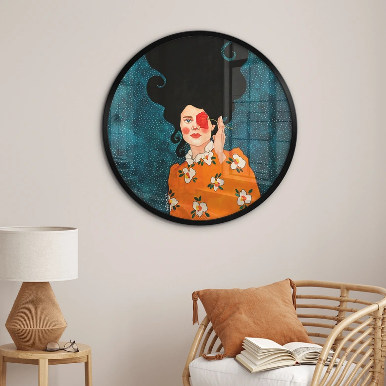 Poster Geheimnisvolle Frau mit Rose - Hülya - Rund 