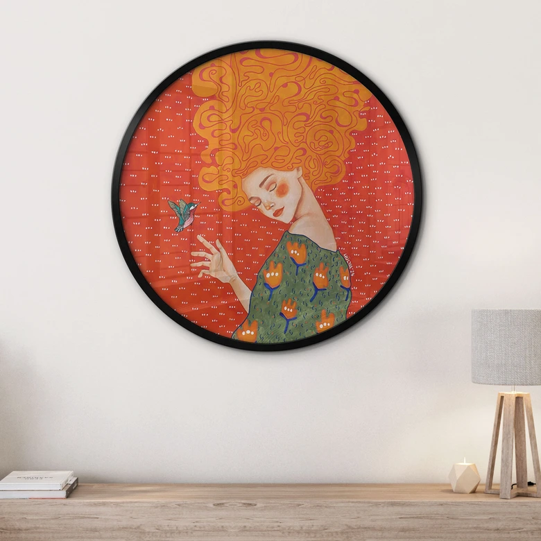 Póster colibrí y mujer en luz roja - Hülya - Redondo 