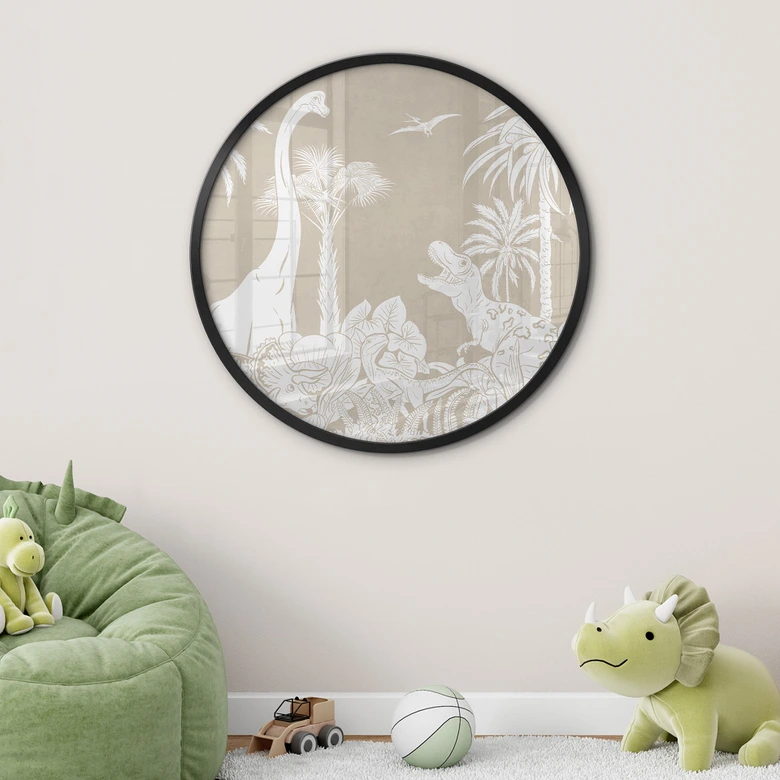Poster Dinosaurier im wilden Dschungel - Braun - Kikki Belle - Rund 
