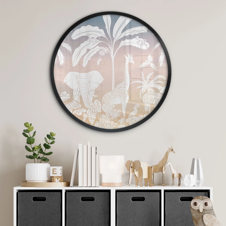 Poster Dschungelparadies mit Wildtieren - Ombre - Kikki Belle - Rund 