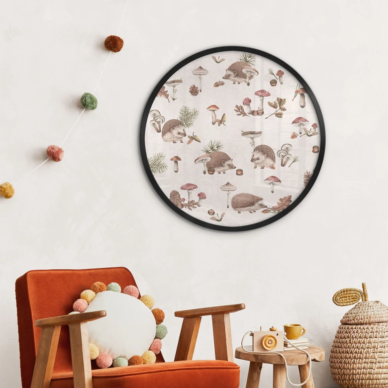 Póster Erizos simpáticos en el bosque otoñal - Kikki Belle - Redondo 