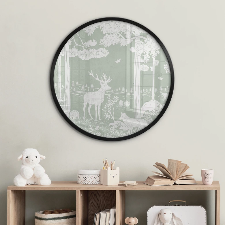 Poster Waldidylle in Grün - Oase für Wildtiere - Kikki Belle - Rund 