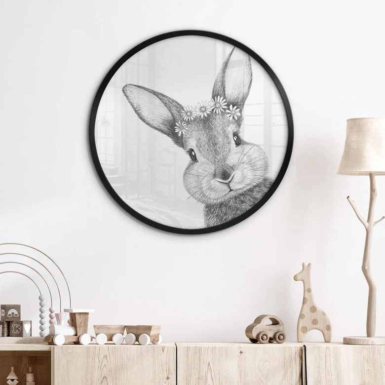 Póster Lindo conejito con flores de manzanilla - Korenkova - Redondo 