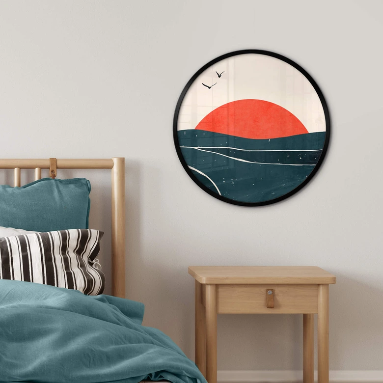 Poster Sonnenuntergang am Meer mit Tauben - Kubistika - Rund 