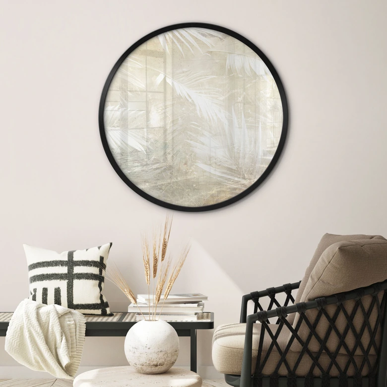 Póster abstracto de hojas de palmera blancas - Kulik - Redondo 