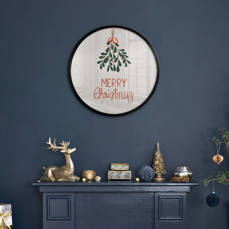 Poster Merry Christmas mit Mistelzweig - Menina Lisboa - Rund 