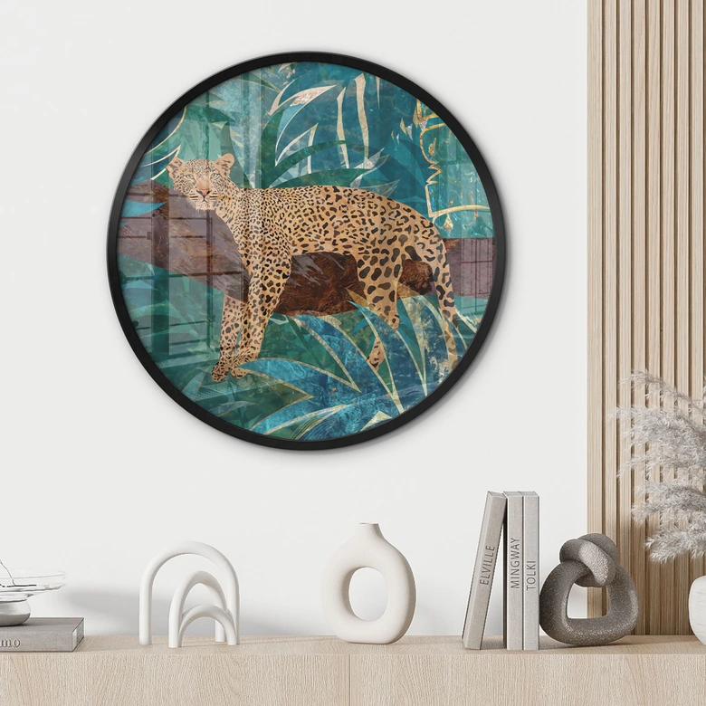 Kinderzimmer Poster Leopard im smaragdgrünen Dschungel - Manovski - Rund 