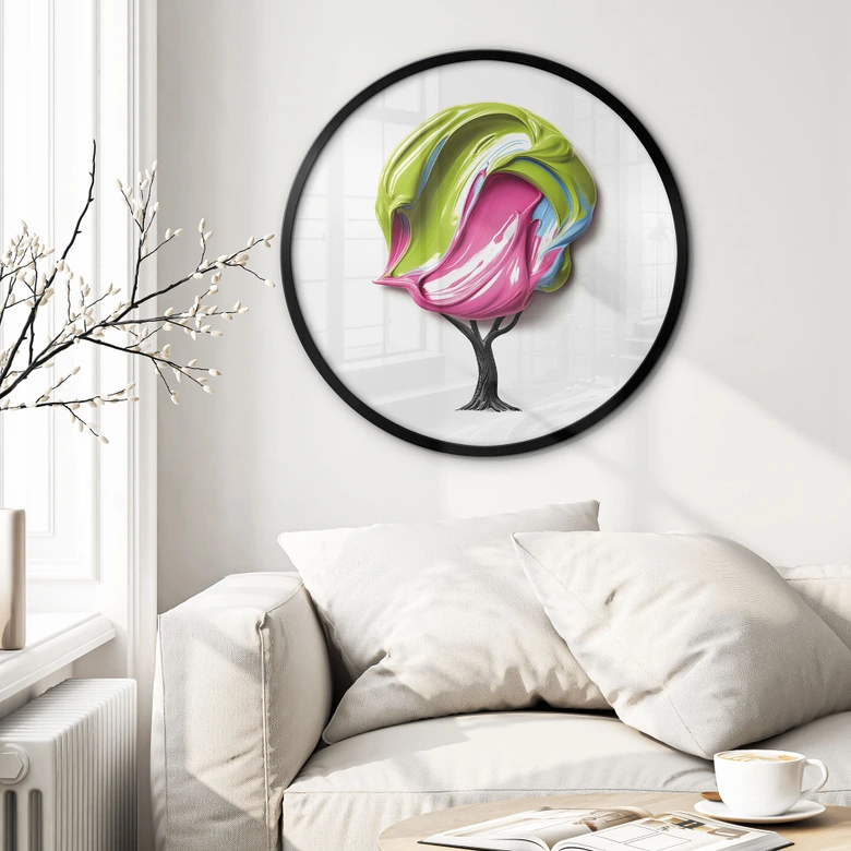 Poster Baum mit bunter 3D-Krone - Mielu - Rund 