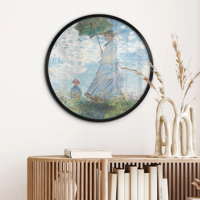 Poster Monet - Frau mit Sonnenschirm - Madame Monet und ihr Sohn - Rund 
