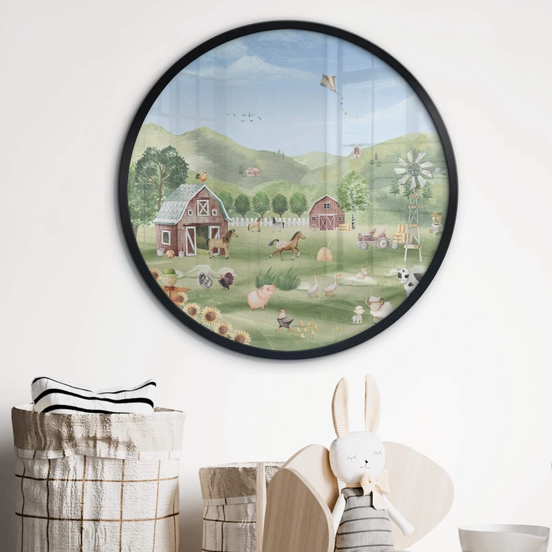 Poster Oliver Robins - Kleurrijke boerderij met dieren 