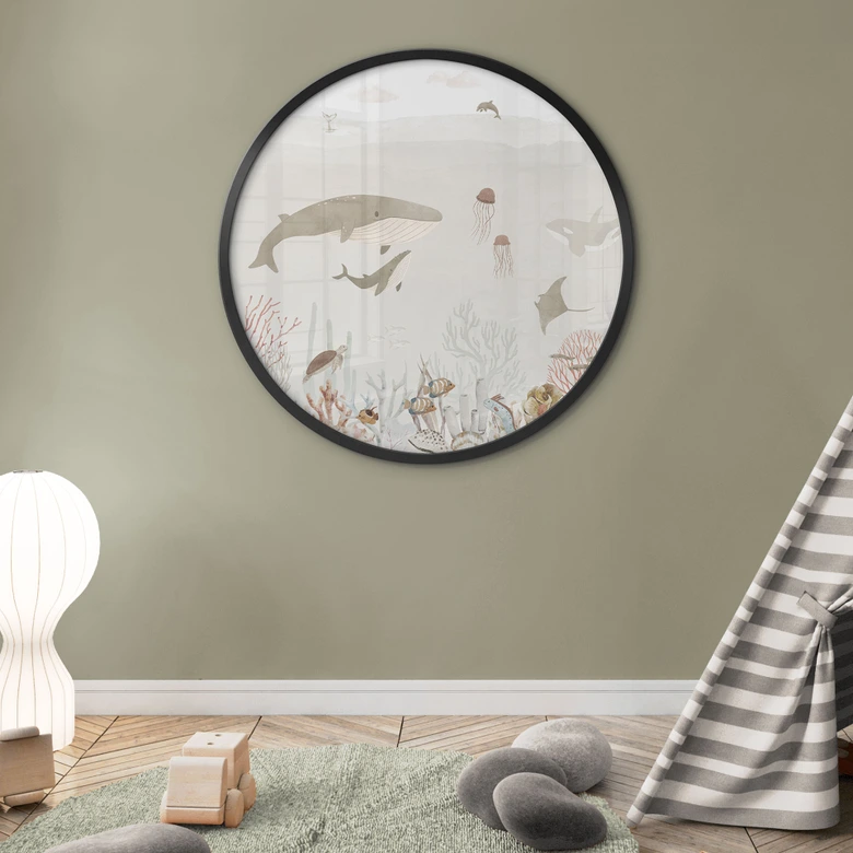 Poster Wale und ihre Freunde in der Unterwasserwelt - Kinderzimmer - Oliver Robins - Rund 