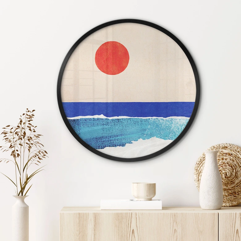 Plakat Cicha plaża o zachodzie słońca - Rivers - Okrągły 