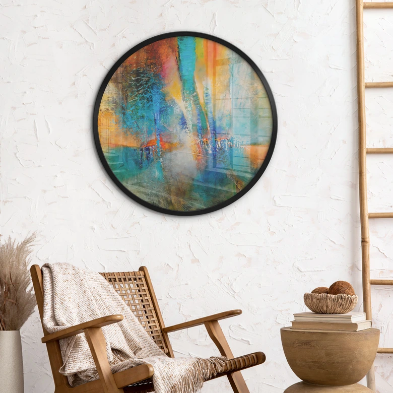 Poster Urbanes Licht in Blau und Orange - Schmucker - Rund 