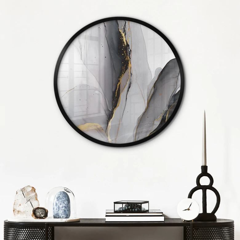 Poster Abstrakte Komposition in Gold und Grau - Shelest - Rund 
