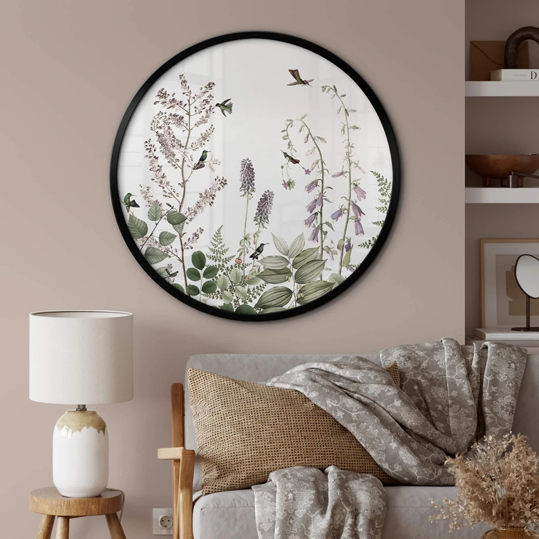 Poster Sir Edward - Kolibris im Garten - Rund 