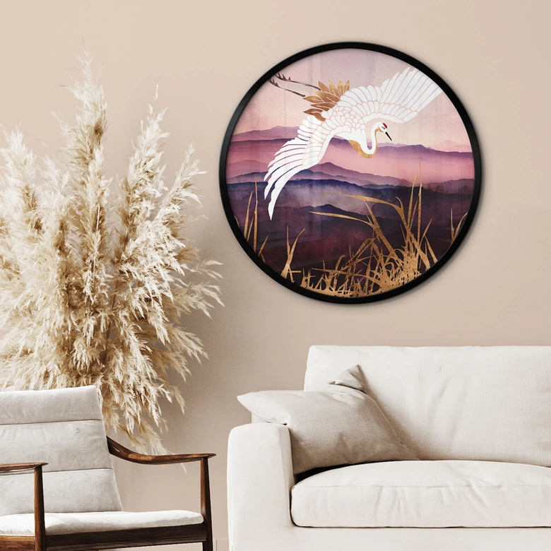 Poster Eleganter Kranich - SpaceFrog Designs - Rund 