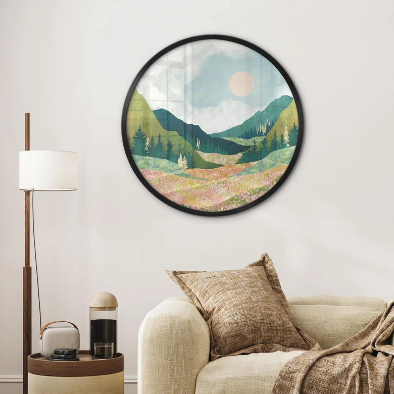 Poster Farbenfrohe Frühlingswiese - SpaceFrog Designs - Rund 