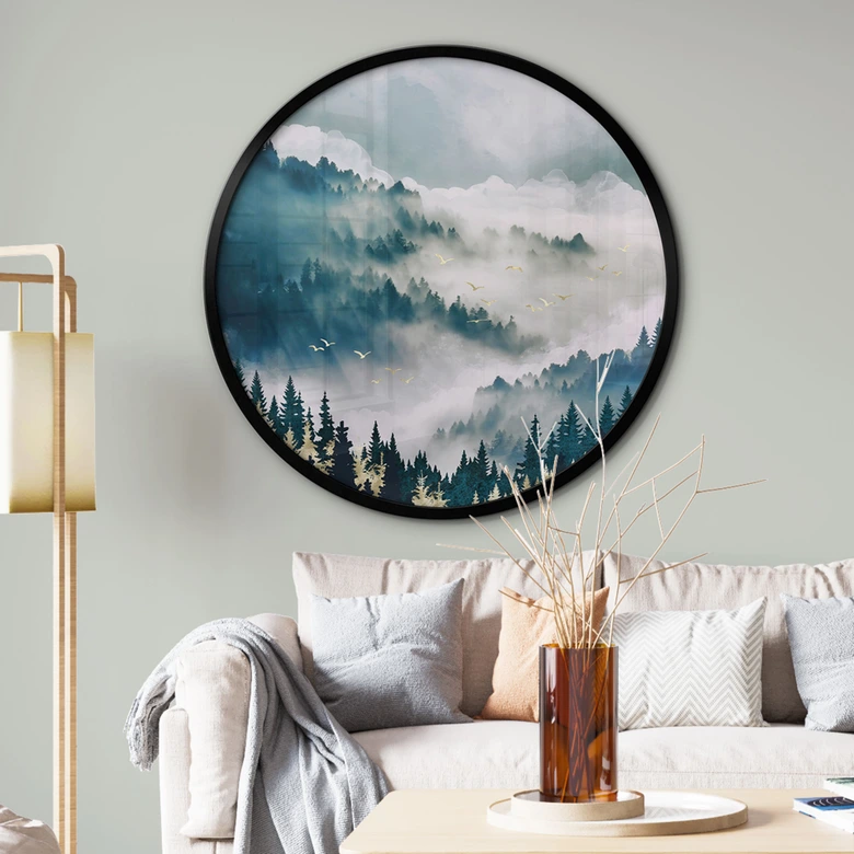 Poster Geheimnisvoller Nebel im Wald - SpaceFrog Designs - Rund 