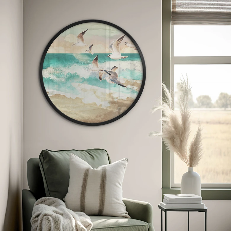 Poster Möwen am Strand - SpaceFrog Designs - Rund 