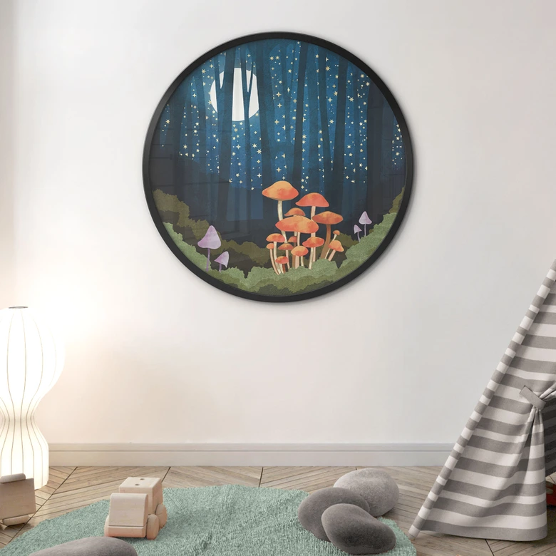 Poster Wald und Sterne in der Nacht - SpaceFrog Designs - Rund 