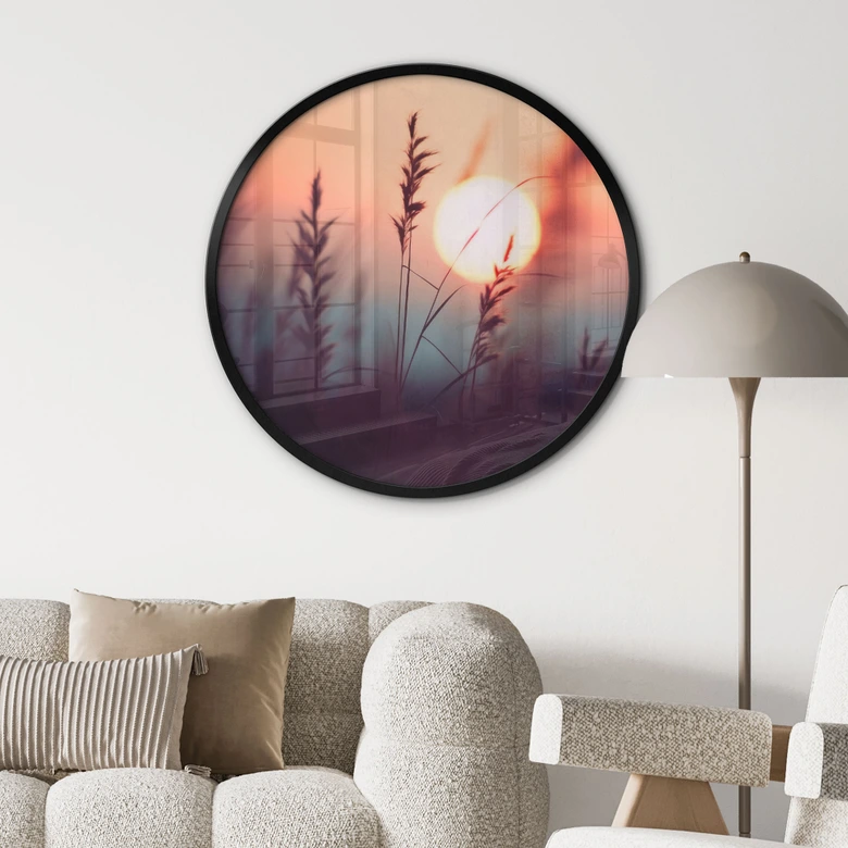 Poster Gräser im Licht der glühenden Sonne - Treechild - Rund 
