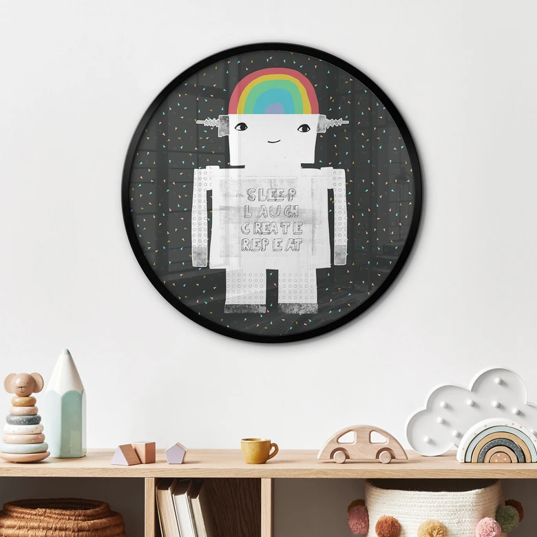 Poster Robot arc-en-ciel Sleep Laugh Create - Treechild - Rond 