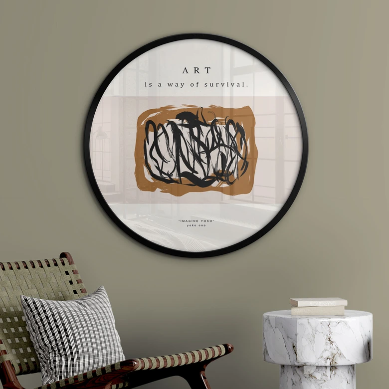 Poster Schwarze Pinselstriche - Imagine Yoko - Treechild - Rund 
