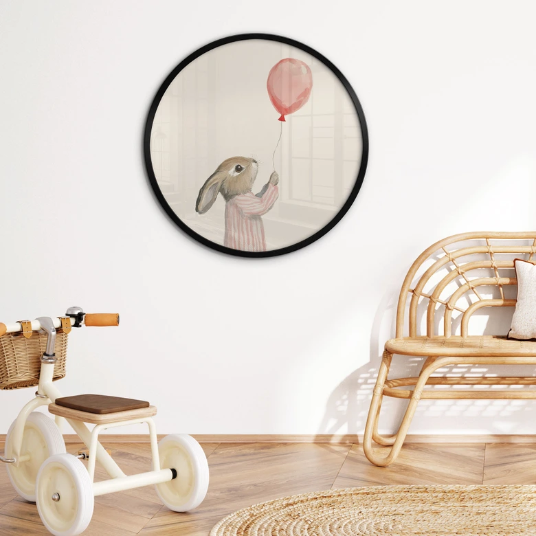 Poster Söt kanin med ballong - Treechild - Rund 