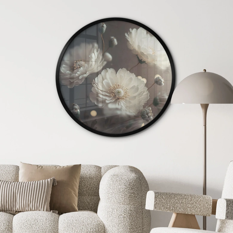 Poster Weiße Blumen mit Goldstaub - Treechild - Rund 