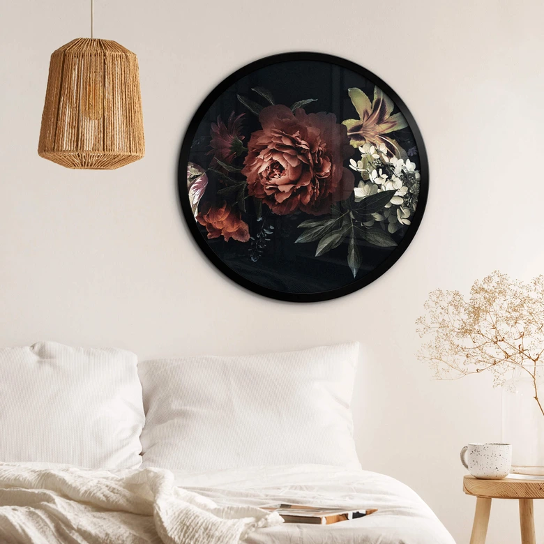 Poster Blumenbouquet Rot - Rund 