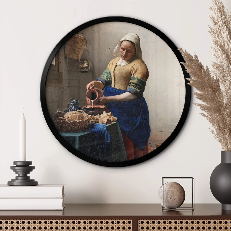 Poster Vermeer - Das Mädchen mit dem Milchkrug - Rund 